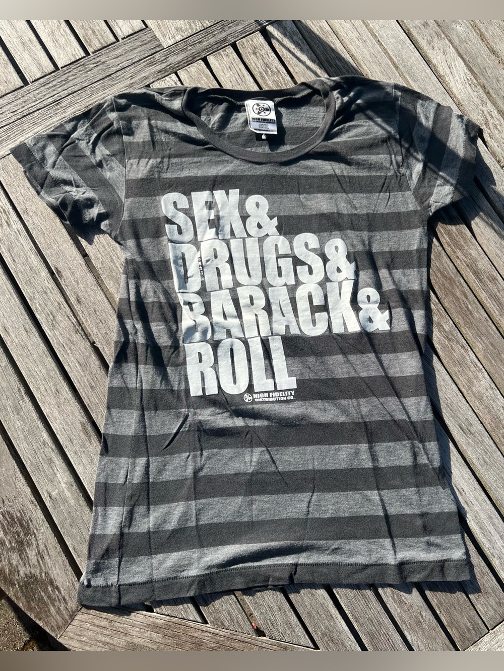Sex & drugs & Barack & roll Fidelity Black & Gray Striped women’s slim fit